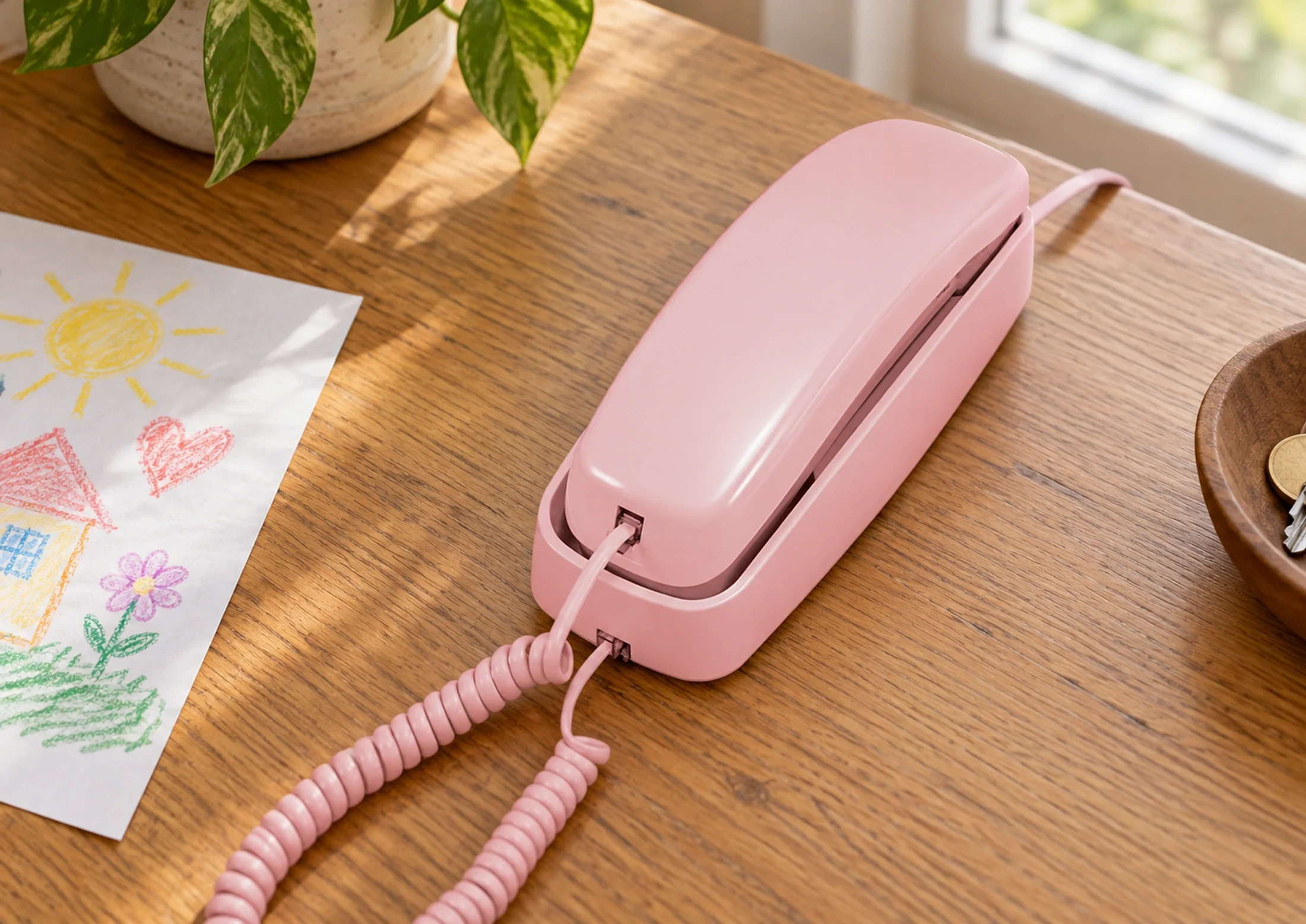 A pink Trimline phone at home